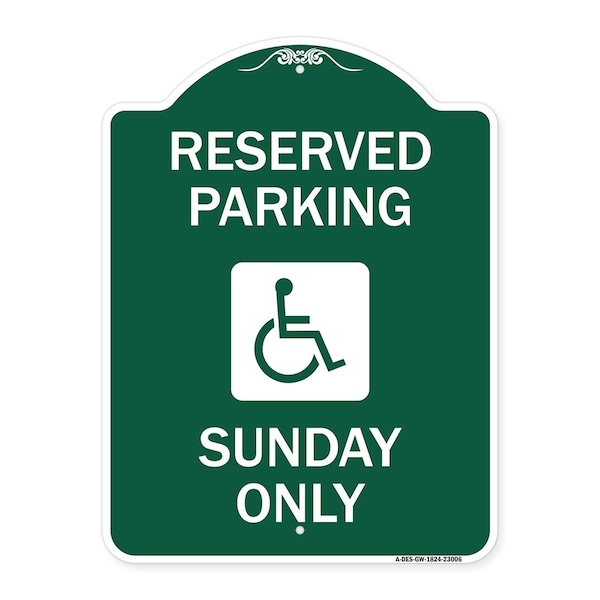 Signmission Reserved Parking Sunday W/ Graphic, Green & White Aluminum Sign, 18" x 24", GW-1824-23006 A-DES-GW-1824-23006 - main